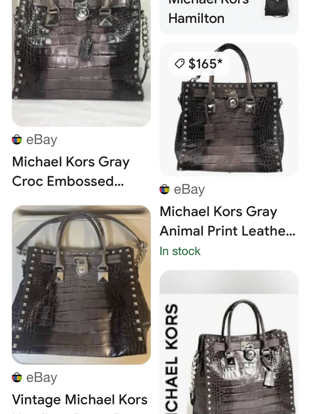 Michael Kors Croc-Embossed Satchel in Dark Brown and gray